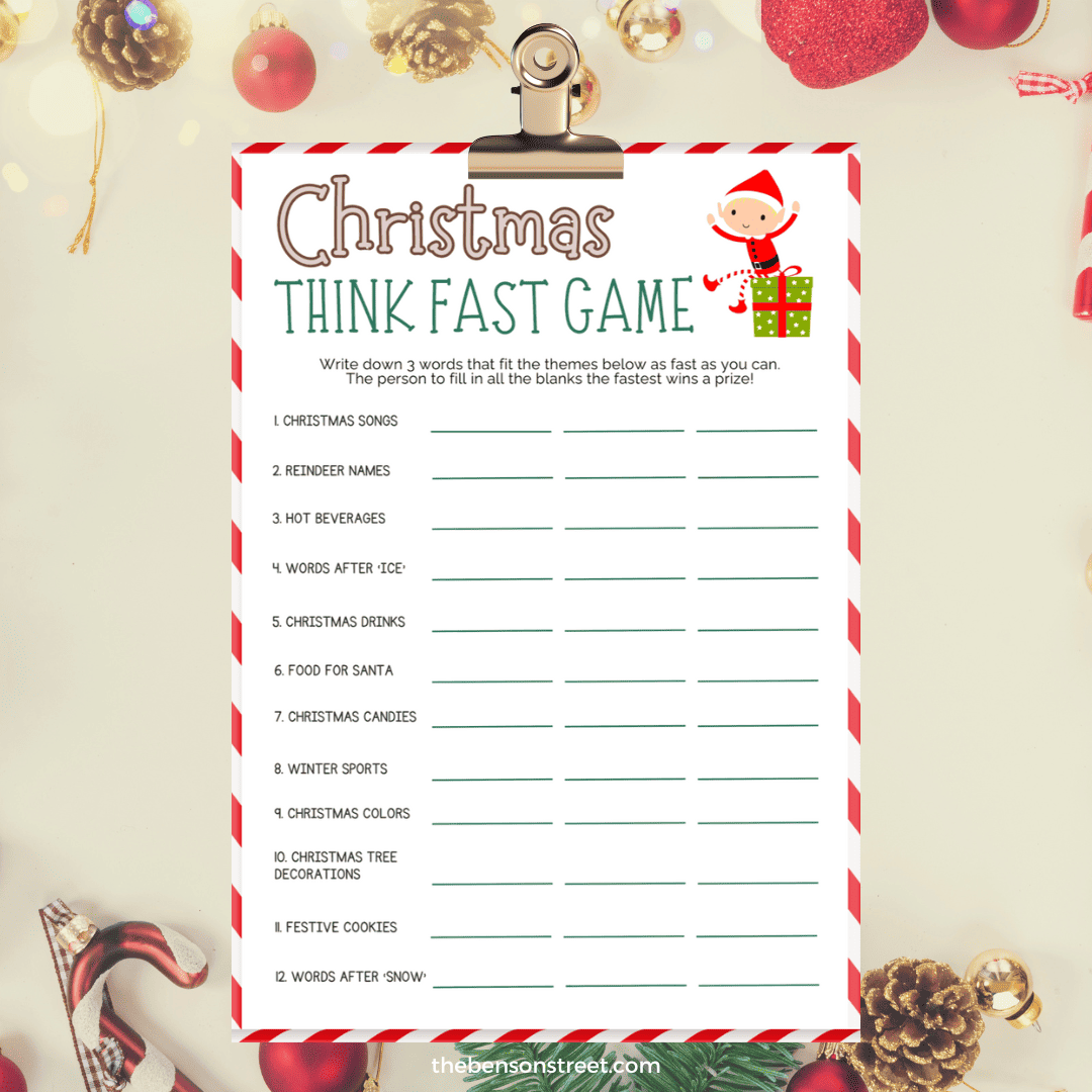 printable christmas think fast game: a free holiday game